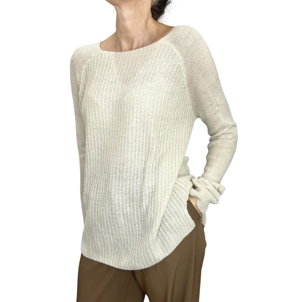 F21 minimalist neutral beige oversized lightweight boxy pullover sweater S
